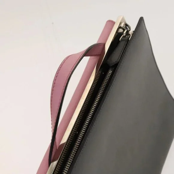 FENDI Hand Bag Leather 2way Gray Silver Auth